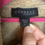 EXPRESS  Vintage Y2K Leather Zip Vest Sherpa Lined Tan Western Boho 00s Fuzzy Photo 6