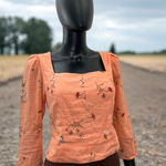 a.n.a  Orange Floral Square Neck Puff‎ Sleeve Top - Size S Photo 0