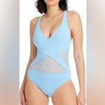 Bleu Rod Beattie NWT Women's Don’t Mesh with Me V-Neck One-Piece in Skyline 12 Photo 0