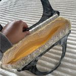 Vintage Ivory Crochet Bubble Purse Bag Faux Wood Handles Boho Hippie Gray Photo 6