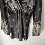 New York City Y2k Paisley Print Silk Blouse Top Long Bell Slv Western Grunge Black Photo 2