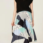 Club Monaco  Elasticated Slip Pleated Midi Skirt in Black, Cream, and Blue Photo 0