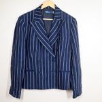 Ralph Lauren Polo  Women's Double Breasted Pinstripe Linen Blazer Size 12 Navy Photo 1