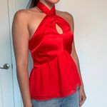 Bebe Vintage Red Silk Halter Peplum Top (Size M) Photo 5