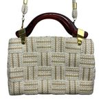 Vtg Handbag Purse Woven Purse Lucite Handles Made In Italy NWT Bohemian Neutral Tan Photo 0
