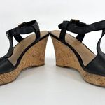 Franco Sarto Corridor Leather T-Strap Cork Wedge Sandals Black Size 7.5 Photo 3