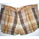 Joie New Womens  Linen Shorts Tan Dark Khaki 12 Metallic Thread Brown Plaid Pocke Photo 3