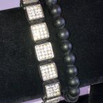 Black Shungite Beaded Silver Tone CZ Rhinestone Adjustable Boho Bracelets Photo 0