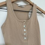 REORIA | Cream Ribbed Racerback Henley Button Up Snap Bodysuit Tan Photo 3