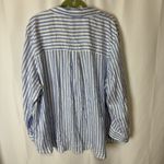 Workshop  Women’s Striped Rayon Lyocell Top 3X Button Down Roll Tab Sleeve Blue Photo 7
