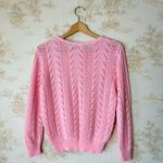 Vintage 60s 70s Cuddle Knit pink eyelet cable knit coquette cottagecore sweater Size M Photo 2