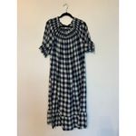 DÔEN Whisper Dress Blue White Gingham Embroidered Midi Dress Size M Photo 2