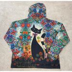 SheIn Sheilay Abstract Black Cat Hooded Sweatshirt Flowers Butterflies Colors XL Photo 1