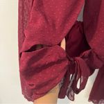 Kirious LA Burgundy Swiss Dot Chiffon Bell Sleeve Tie Back Cutout Crop Top‎ L Red Size L Photo 6