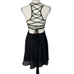 Lulus  Medium Mini Fit 'n Flare Dress Tie Ladder Racerback Lined Black Photo 4