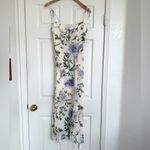 Reformation  Emely Dress Midi Length Serenity Ivory Lilac Floral Lace Up French Photo 3