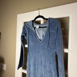 Urban Outfitters Iets Frans UO Loungewear Kenny Plunge Neck Hooded Velour Jumpsuit Size Small Blue Photo 4