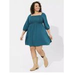 Torrid  Teal Blue Gauze Long Sleeve Flare Skater Dress Pockets Size 3X Photo 0