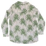 Tahari  100% Linen White & Green Palm Trees Blouse Size Large Mother of Pearl Photo 4
