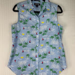 Lands' End  Blue Tropical Sailing Print Sleeveless Button-Up Shirt Women Size 10 Photo 0