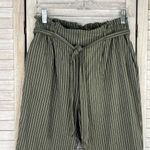 Sienna Sky  High Rise Cropped Casual Pants w Paperbag Waist Olive Stripe-L Photo 1