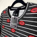 Nanette Lepore  Beaded Kisses Striped Long Bell Sleeve Peplum Top Large Gray Photo 3