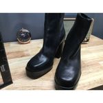 Women's Elie 9M Black Leather Side Zip High Heel Square Toe Platform Ankle Boots Size 9 Photo 2