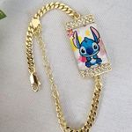 Gold Stainless Steel Bracelet Glass Stitch Image Blue Photo 1