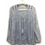 En Crême En Creme Top Womens Small Boho Crochet Insert Floral Blue Tassel Tie Top Blouse Photo 0