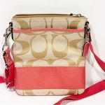 Coach  Swing Pack Crossbody Messenger Shoulder Bag Khaki Cream Tan Pink Stripe Photo 4