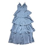 Lulus NWT Women's Going with Elegance Slate Blue Satin Tiered Gown Size M Formal Photo 7