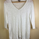 J.Jill  White Linen Cotton Blend V Neck 3/4 Sleeve Tunic Sweater Top Med Office Photo 0