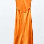 ZARA dress maxi midi hot orange satin effect wedding party cocktail Photo 7