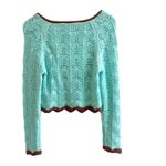 Urban Outfitters  Crochet Knit Cropped Top Size Medium Teal Brown Trim Boho Photo 1