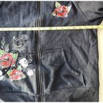 Disney  Parks Mickey Mouse Hoodie Rose Tattoo Women’s Sz L Black Zip Up Jacket Photo 4