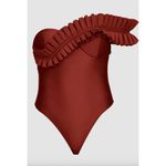 Andrea Iyamah  Nisi One Shoulder Ruffle One Piece Swimsuit Chocolate Womens Size Photo 4