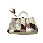 Steve Madden  Cuega Taupe Cream Brown Patchwork Design‎ Tassel Charm Handbag Bag Photo 1