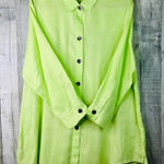 Caroline Rose Linen Light Lime Green 1X Button Front 3/4 Sleeves Shirt w/Collar Photo 0
