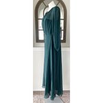 Dessy Strapless Chiffon Maxi Dress w/Puff Sleeve Blouson Overlay, Evergreen Sz14 Size 14 Photo 5
