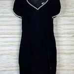 Vintage Lisa Michaels Black Purple Pearl Trimmed Puff Sleeve cocktail Dress Size 10 Photo 3