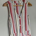 Old Navy Linen Blend Button Pocket Front Dress Medium Multi Stripe Sleeveless Photo 2