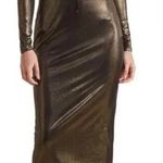 NSR Long‎ Sleeve Metallic Midi Dress in Black Gold Bronze Cut Out Size Medium Photo 0
