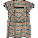 Paloma Blue Sophia Blouse Top Geometric Flutter Sleeve Tie V Neck Size Small Pink Photo 0