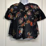 Free People  Sweet Escape Black Tropical Floral Smocked Cropped Top Small EUC Photo 2