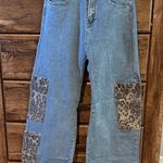 Trendy Blue Wide Leg Jeans with Leopard Accents Size XS Photo 0