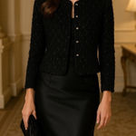 Vintage Ursula of Switzerland Black Sequin Cropped Jacket Made in USA Sz 10P Photo 1