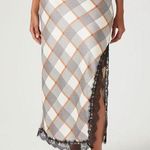 Forever 21 Plaid Satin Maxi Skirt with Slit Photo 0