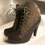 Women's DbDk Brown Heel Boots Size 8 Canvas And Vegan Leather Booties Brown Photo 0