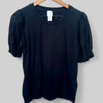 Joie  Eyelet Puff Sleeve Knit Cotton Short Sleeve Crew Neck Blouse Pullover Top M Photo 0