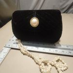 Black Velour Columbine Faux Pearl Rhinestone Vintage Purse Bag Crossbody Photo 2